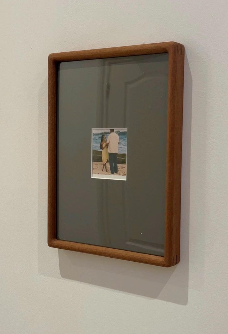 A4 Walnut Picture Frame with Rounded Corner Mount | Retro Coloured Mount | Wall and Table Mountable | Midcentury Modern Style image 12