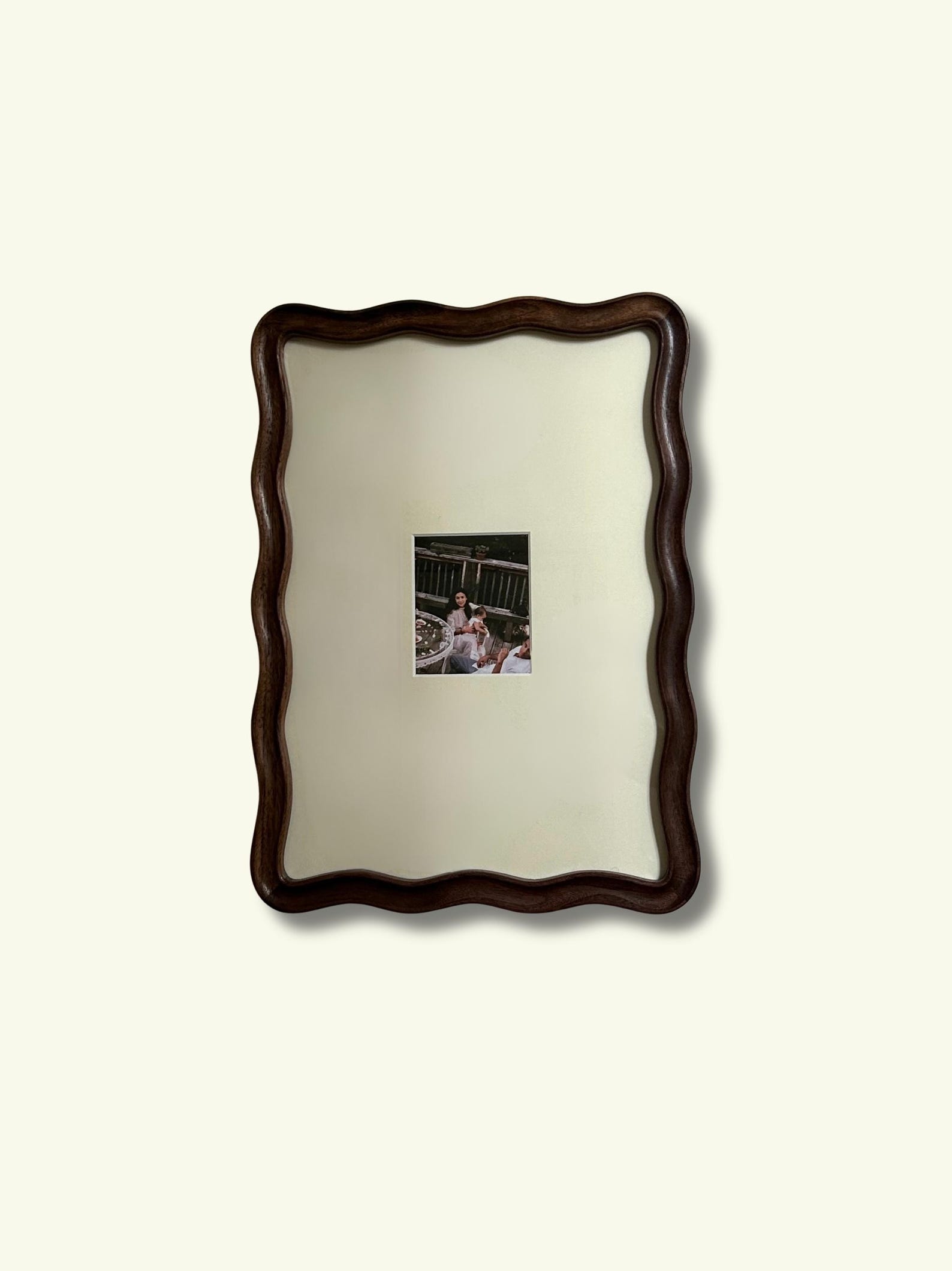 A4 Handmade Solid Teak Walnut Wood Picture Frame | Mid Century Modern Style with Scalloped Mountboard | Retro Housewarming Gifts - Walnut-Cream Regular