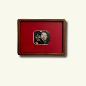 Handmade Solid Walnut Photo Frame with Rounded Corner Mount | Retro Colour Mount Frame | Wall hanging and Desk Mountable | Space Age Design