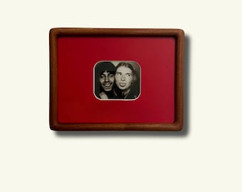 Handmade Solid Walnut Photo Frame with Rounded Corner Mount | Retro Colour Mount Frame | Wall hanging and Desk Mountable | Space Age Design
