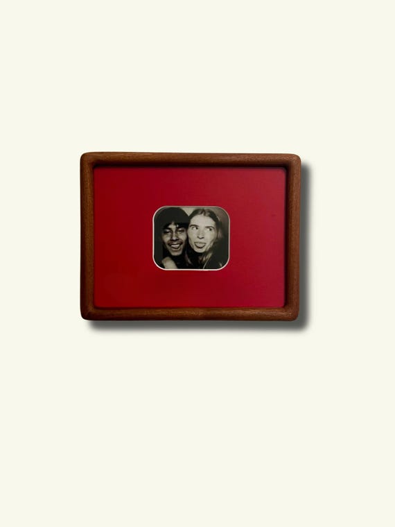 Handmade Solid Walnut Photo Frame with Rounded Corner Mount | Retro Colour Mount Frame | Wall hanging and Desk Mountable | Space Age Design