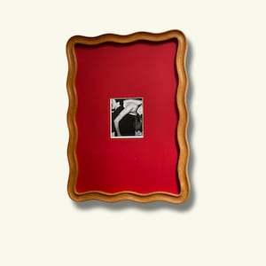 A4 Handmade Solid Teak Walnut Wood Picture Frame | Mid Century Modern Style with Scalloped Mountboard | Retro Housewarming Gifts