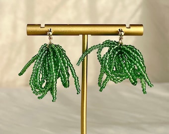 Green shiny crystal pendant earrings, Cascade waterfall earrings, Crystal beads dangle earrings, Cluster hanging dangle earrings, Gift idea
