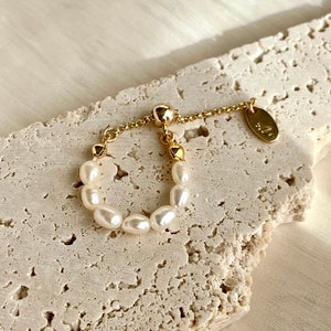 Pearl stacking ring, Adjustable ring, Freshwater pearl ring, Vintage pearl ring, Dainty ring, Minimalist ring, Handmade 14k gold plated ring