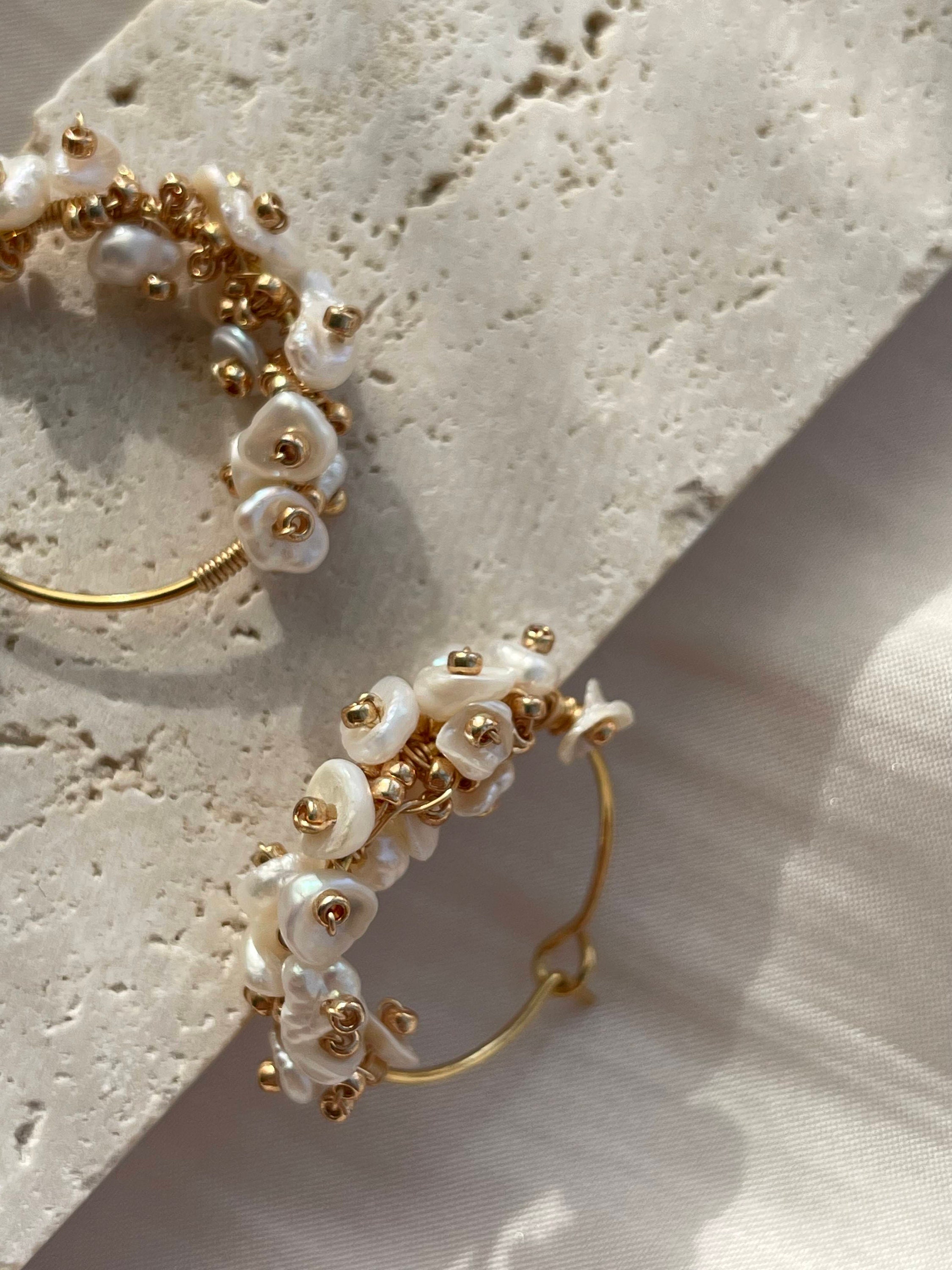 Floral Hoop Earrings Freshwater Pearl Hoop Earrings Baroque Pearl floral-hoop-earrings-freshwater-pearl-hoop-earrings-baroque-pearl