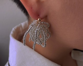 Boucles d'oreilles pendantes en cristal argenté, boucles d'oreilles cascade, boucles d'oreilles pendantes perles de cristal, boucles d'oreilles pendantes grappes, cadeau pour elle