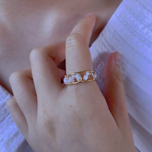 Baroque pearl cuff ring, Hand wired pearl ring, Freshwater pearl cuff ring, Gold open ring, Adjustable ring, Dainty ring, Bridesmaid ring image 2