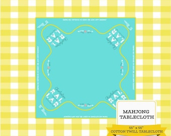 Yellow Gingham Mahjong Tablecloth featuring American Mahjong Table Guidelines