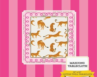 Pink Stripe Mahjong Tablecloth: Cotton Twill Game Night Decor