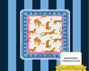 Striped Mahjong Tablecloth: Navy Blue Cotton Twill Game Mat