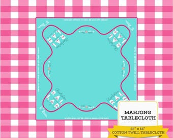 Pink Gingham Mahjong Tablecloth featuring American Mahjong Table Guidelines