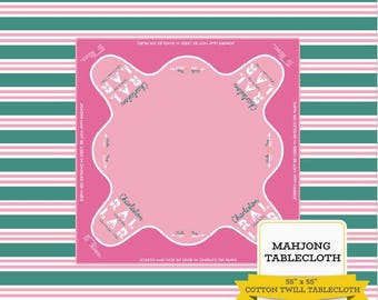 Pink & Green Stripes Mahjong Tablecloth featuring American Mahjong Table Guidelines