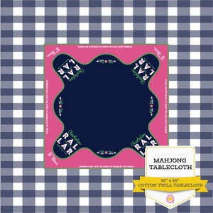 Navy Gingham Mahjong Tablecloth – Play Mat for Card & Tile Games | Stylish Game Night Decor | Gift for Mahjong Lovers