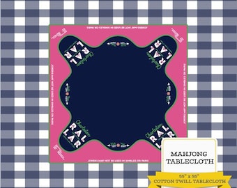 Navy Gingham Mahjong Tablecloth: Cotton Twill Game Night Decor