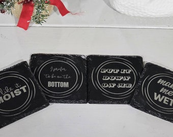 Funny 18+ Inappropriate Slate Coasters (Set of 4) – Perfect Gift for Adults, Hilarious Bar Coasters, Offensive Drink Holders, Party Favors