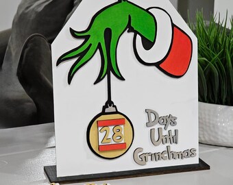 Christmas Countdown Grinch Decor, Days until Christmas Grinchmas, Wooden Handmade, Holiday Decoration, Holiday Countdown