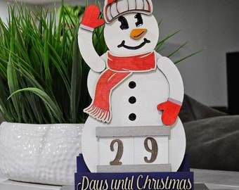 Christmas Countdown Snowman Decor, Days until Christmas, Cute Happy Snowman, Wooden Handmade, Holiday Decoration