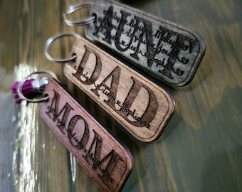 Customized Family Wooden Engraved Keychains - Unique Personalized Keepsakes - Main Name - Kids names engraved smaller
