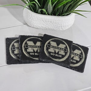 University of Michigan &quot;Go Blue&quot; Slate Coasters - Set of 4 (4x4 Size)