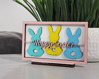 Easter Bunnies Tabletop Sign - Hoppy Easter Decor