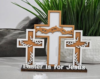 Wooden "Easter is for Jesus" Crosses with Floral and Thorns