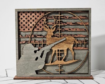 Rustic Hunter's Tabletop Plaque Sign with Base - Handcrafted Wood Decor - Deer Hunting Decor - Hunting Enthusiast - Gift For Him or Her