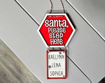 Decorative Santa Christmas Sign with Kids Names, Personalized Gift, Engraved, Wall Art, Christmas Door Hanger, Holiday Decor, Gifts for Kids