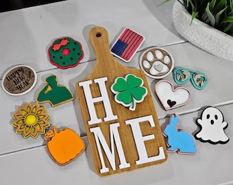 Rustic 5x11 Inch Mini Cutting Board Interchangeable Home Sign with 12 Pieces Included