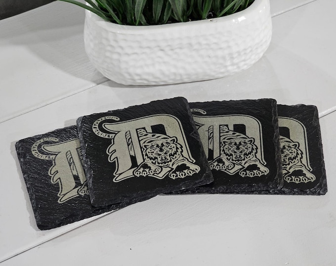 Featured listing image: Detroit Tigers Slate Coasters - Set of 4 (4x4 Size)