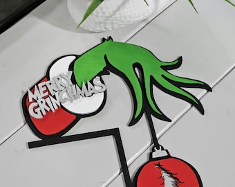 Door Frame Border Merry Grinchmas Grinch Hand Ornament, Christmas Grinch Decoration, Holiday Sign, Choose Left or Right Orientation, Grinchy