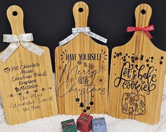 Engraved Mini Bamboo Cutting Board Decor 11 in by 5 in, Christmas Decorations, Decorative, Christmas Must Have, Merry Little Christmas