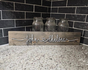 Personalized Wood Couples Name Sign - Custom Family Name Sign - Rustic Home Decor - Name Board - Anniversary - Wedding Gift