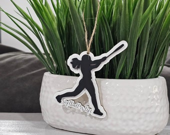 Black and White "Softball is Life" Softball Girl Ornament