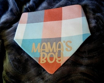 Mama's Boy Pet Bandana - Cats & Dogs - Gift for Pets Mom - Plaid Flannel - Adjustable Snap On Bandana