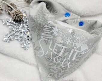 Let It Snow Winter Christmas Holiday Pet Bandana Reversible Adjustable Snap On Fun Christmas Scarf Neck Wear for Pets Cats or Dogs Festive