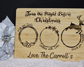 Personalized Twas The Night Before Christmas, Santa Cookie Tray Bamboo Cutting Board 9x12, Milk &Cookies for Santa, Reindeer Snacks, Rudolph