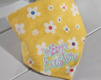Yellow Floral "Happy Easter" Paw Print Easter Pet Bandana