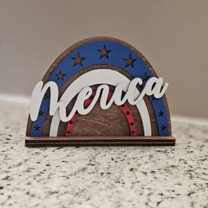Patriotic &#39;Merica Wooden Shelf Sitter - Rustic Red, White, & Blue Decor