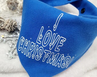 I Love Christmas Blue Snowflakes Pet Bandana Dogs and Cat Bandana Christmas Picture Accessory, Photo Clothes Accessories, Holiday Bandana