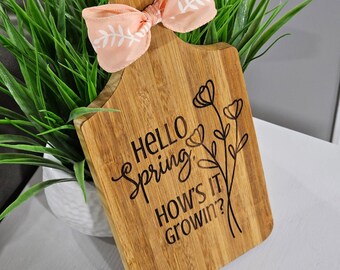 Hello Spring Decorative Bamboo Cutting Board - 5x11 Inches