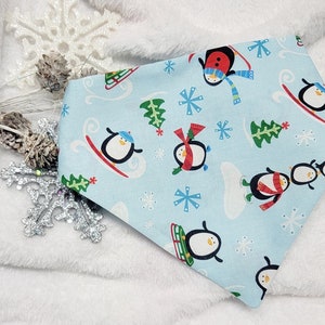 Cute Penguin Bandana Winter Pet Bandana Christmas Holiday Pet Accessories Personalized Name Snap On Reversible Add Pets Name Dogs or Cats