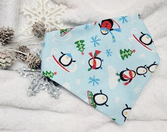 Cute Penguin Bandana Winter Pet Bandana Christmas Holiday Pet Accessories Personalized Name Snap On Reversible Add Pets Name Dogs or Cats