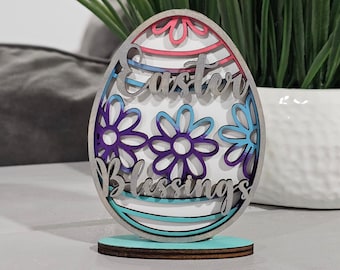 Easter Blessings Wooden Tabletop Easter Egg - Ombre Coloring