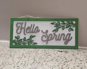 Hanging "Hello Spring" Wall Sign with Twine