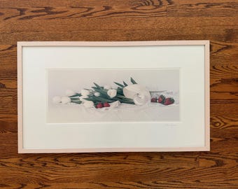 Vintage Robin Logan Framed Shell and Floral Signed Still Life Lithograph