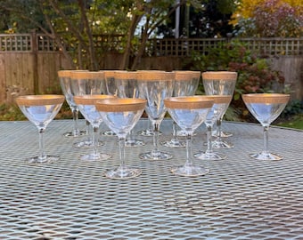 Vintage Tiffin Franciscan Rambler Rose Glassware Set with Gold Rim - Coupes & Goblets