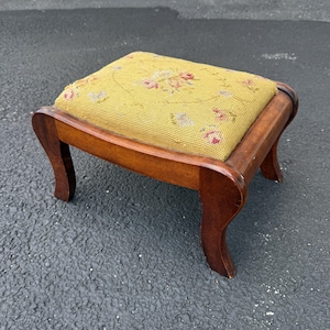 Antique Victorian Solid Mahogany Needlepoint Foot Stool / Ottoman, c. 1930s