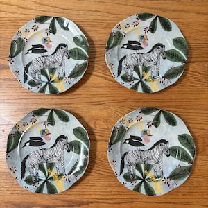 Set of 4 "The Stuntmen" Decorative Plates by Rebecca Rebouché for Anthropologie image 1