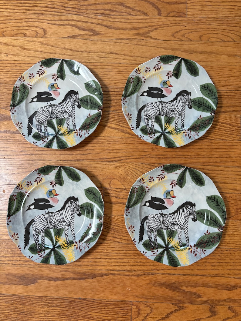 Set of 4 "The Stuntmen" Decorative Plates by Rebecca Rebouché for Anthropologie image 1