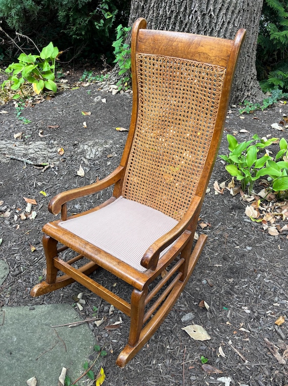 Antique Lincoln Style Maple and Caned Rocking Chair Etsy